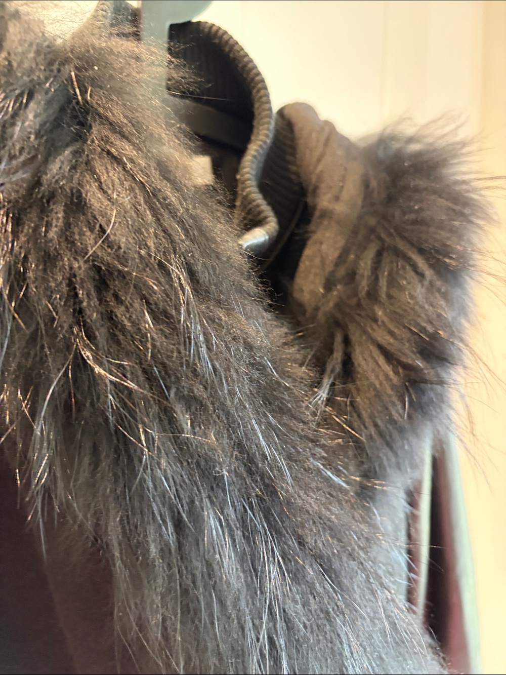 Danier Black Wool and Leather Hooded Trench with Fur Trim - Picture 6 of 11